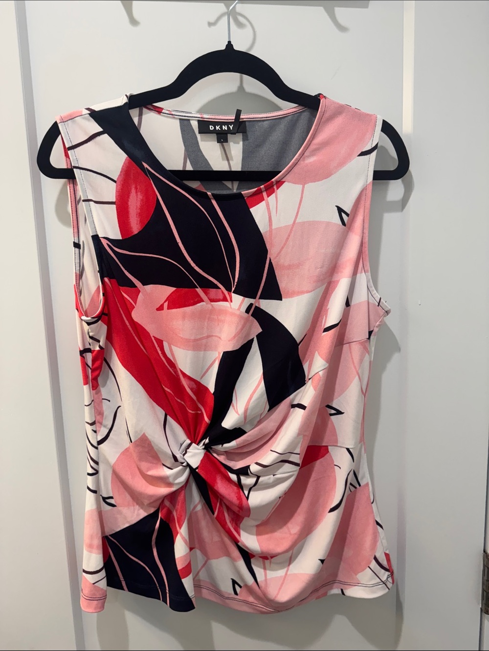 DKNY Pink, Red & Black Twist-Front Sleeveless Tank